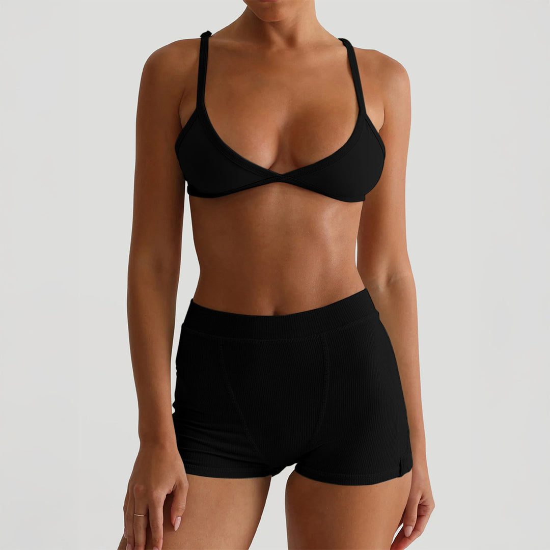 Damen Sport-Bustier und Shorts-Set mit hohem Bund R&B