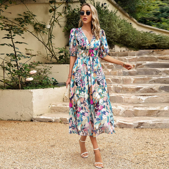 Damen Maxi Kleid mit 3/4-Ärmeln und floralem Design R&B