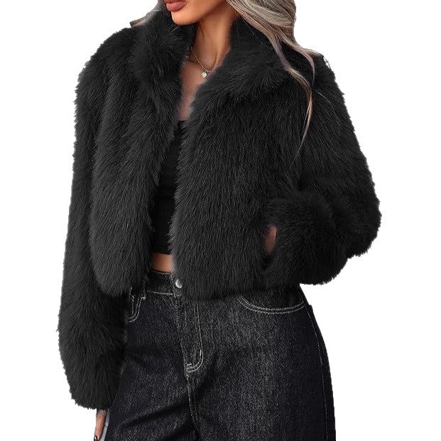 Damen Flauschige kurz geschnittene Kunstpelzjacke R&B