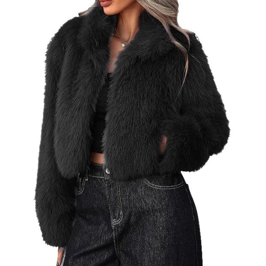 Damen Flauschige kurz geschnittene Kunstpelzjacke R&B