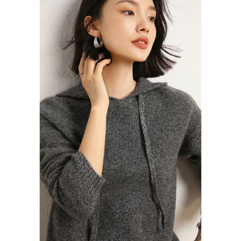 Damen lässiger Strickpullover mit Kapuze und fein strukturierter Oberfläche R&B