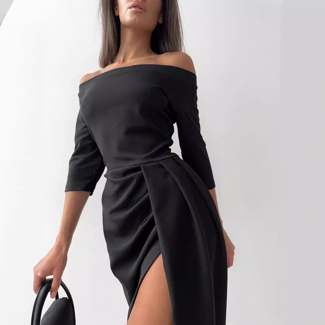 Damen Off-Shoulder Kleid mit asymmetrischem Schnitt und Drapierung R&B