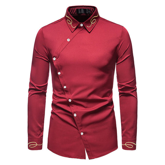 Herren elegantes Langarmhemd mit asymmetrischem Schnitt und luxuriösen Details R&B