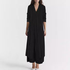 Damen luftiger Maxi-Rock mit elegantem V-Ausschnitt und fließendem Schnitt R&B