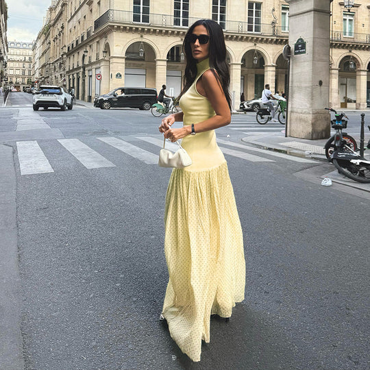 Damen Maxikleid mit ärmellosem Oberteil und romantischem Rüschensaum R&B