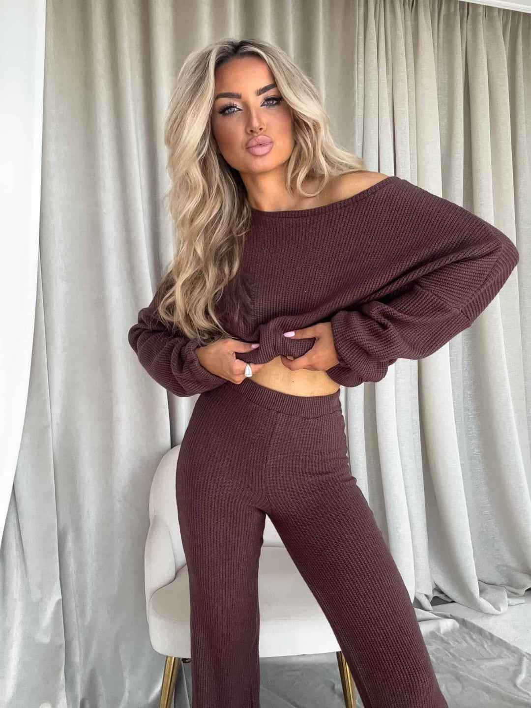 Damen Strickanzug mit lässigem Oversized-Schnitt und weiten Beinen R&B
