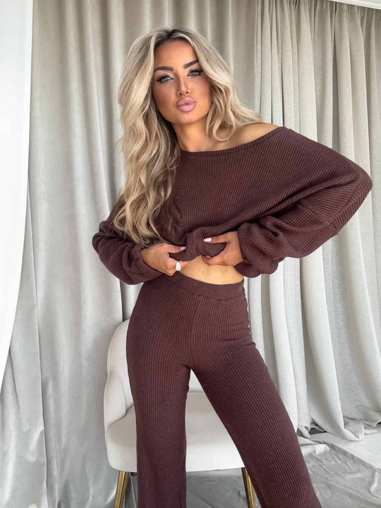 Damen Strickanzug mit lässigem Oversized-Schnitt und weiten Beinen R&B