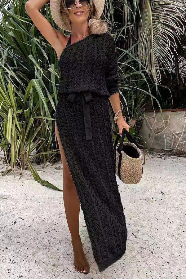 Damen Sommerliches Maxi-Kleid mit asymmetrischem Schnitt und lässigem Bindegürtel R&B