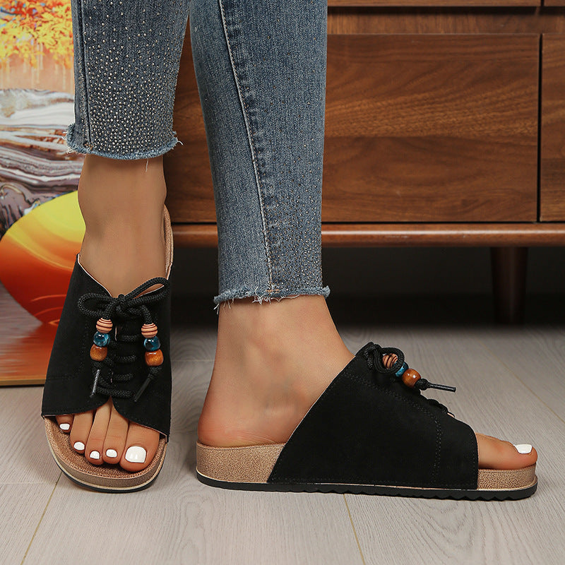 Damen Komfortable Slipper mit dekorativen Schnürsenkeln R&B