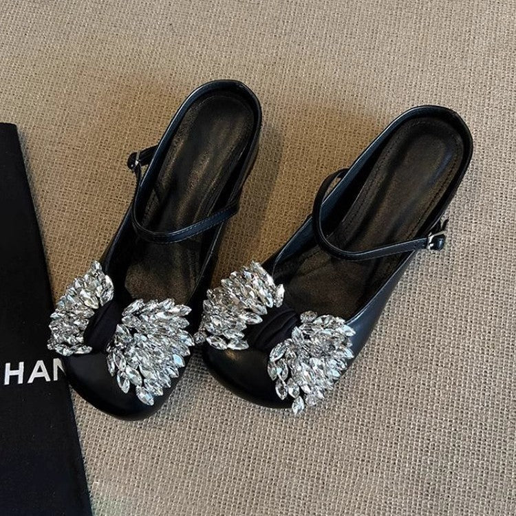 Damen elegante Slingback-Pantoletten mit funkelnden Strassdetails R&B