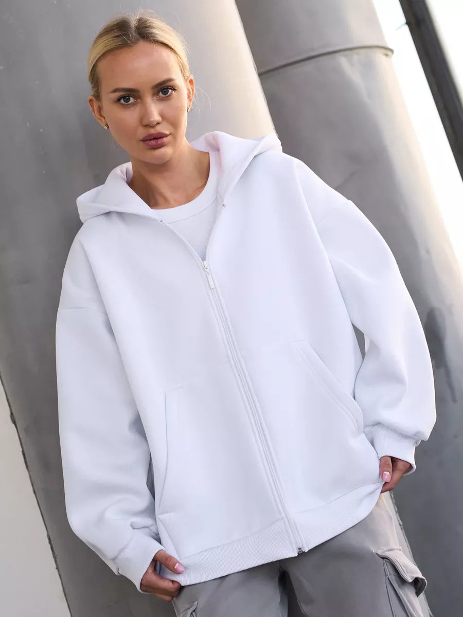 Damen lässiger Kapuzenjacke mit praktischem Reißverschluss und großen Taschen R&B