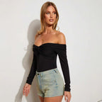 Damen Off-Shoulder Body mit eleganter Drapierung R&B