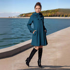 Damen eleganter Wollmantel mit modernem Kragen und praktischen Taschen R&B
