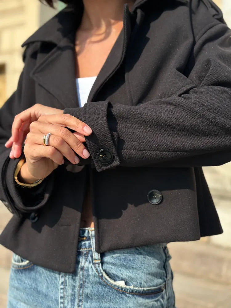 Damen Modische Kurzjacke mit doppelter Knopfleiste und lässigem Schnitt R&B
