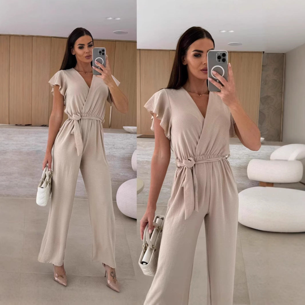 Damen eleganter Jumpsuit mit voluminösen Ärmeln und schmaler Taillenbetonung R&B