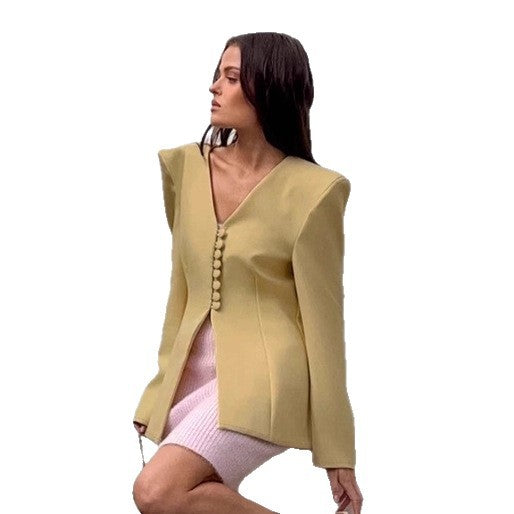 Damen Modischer Blazer mit asymmetrischem Schnitt und dekorativen Knöpfen R&B