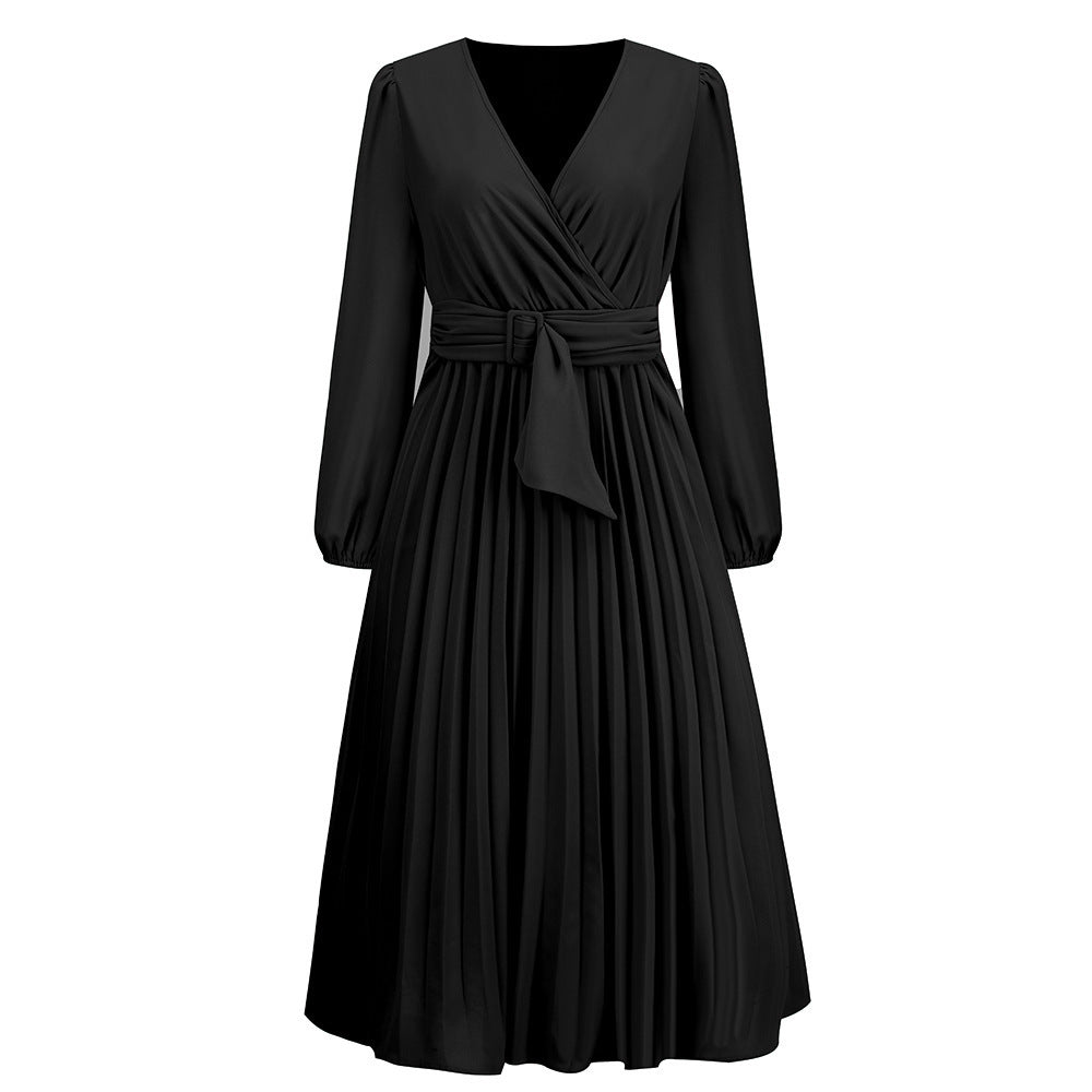Damen Elegantes Wickelkleid mit dekorativen Falten und Taillengürtel R&B