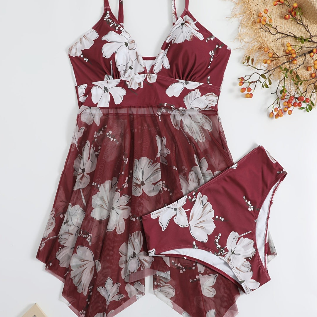 Damen Strandkleid mit floralem Überwurf R&B