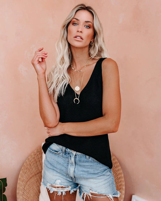 Damen luftiges Strick-Top mit V-Ausschnitt und feiner Struktur R&B