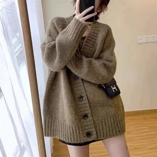 Damen Grobstrickjacke mit voluminösen Ärmeln und knöpfbarem Ausschnitt R&B