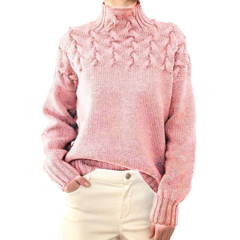 Damen nan Strickpullover mit Zopfstruktur und hohem Rollkragen R&B