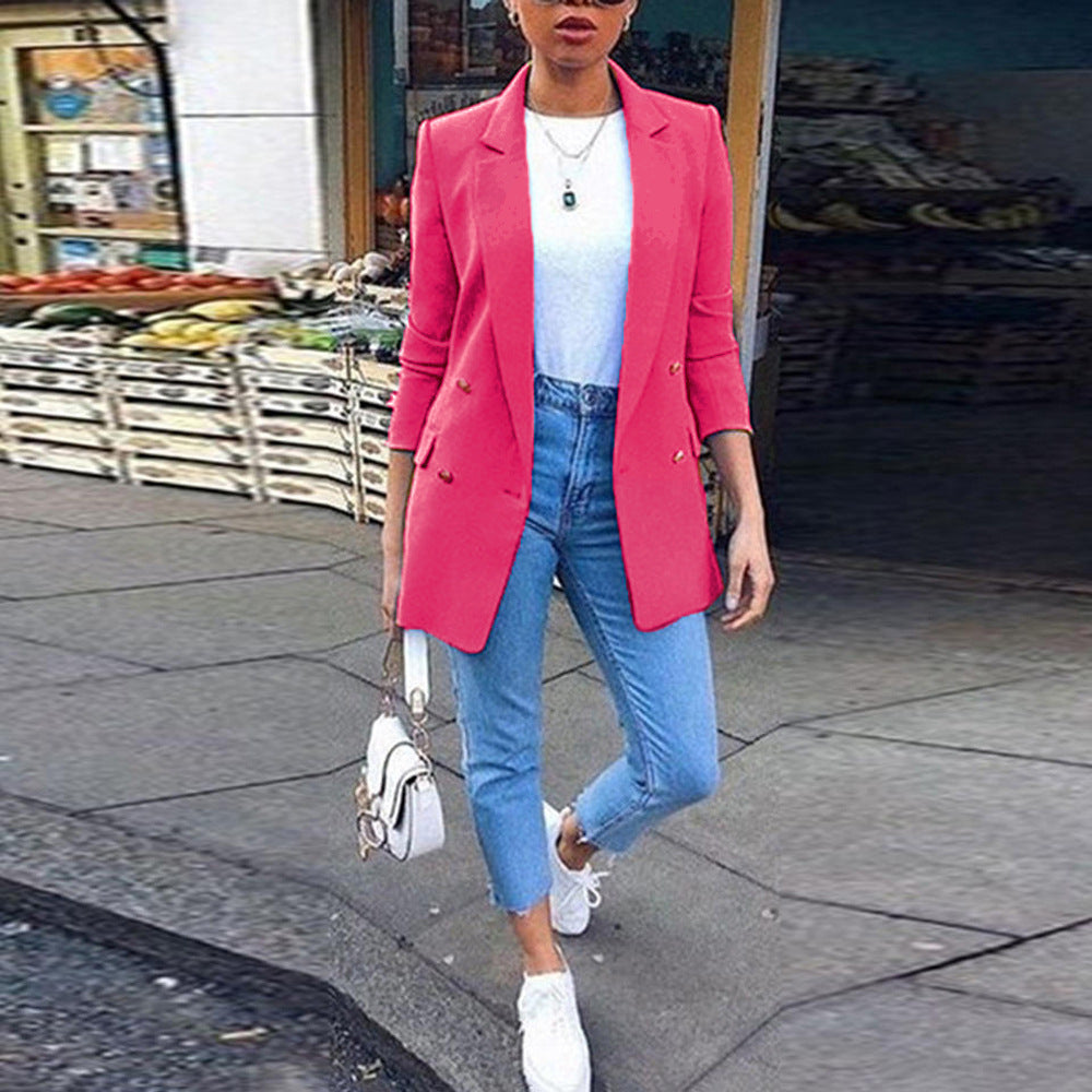 Damen Modischer Longblazer mit doppelter Knopfleiste und seitlichen Taschen R&B