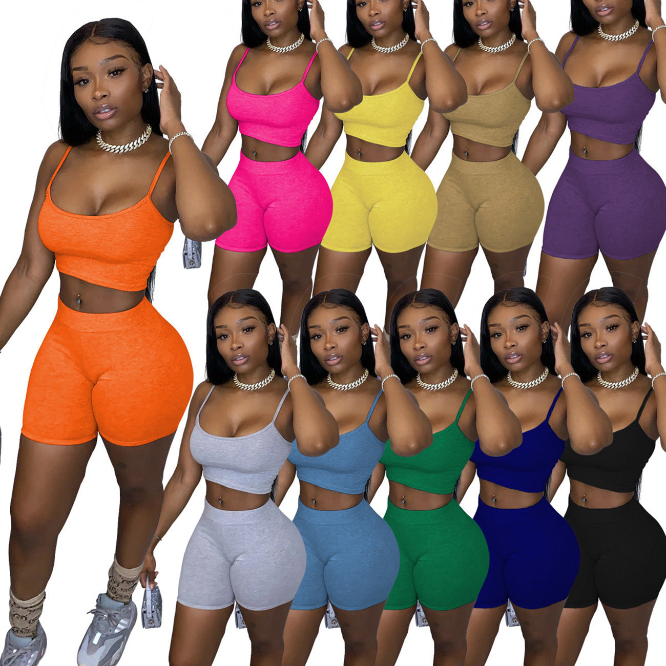 Damen Sportliches Set mit figurbetonendem Crop-Top und Shorts R&B