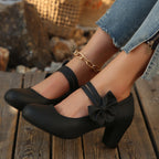 Damen Mary Jane Pumps mit modischer Schleifenapplikation und glänzender Oberfläche R&B
