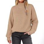 Damen modischer Strickpullover mit hohem Kragen und strukturierter Oberfläche R&B