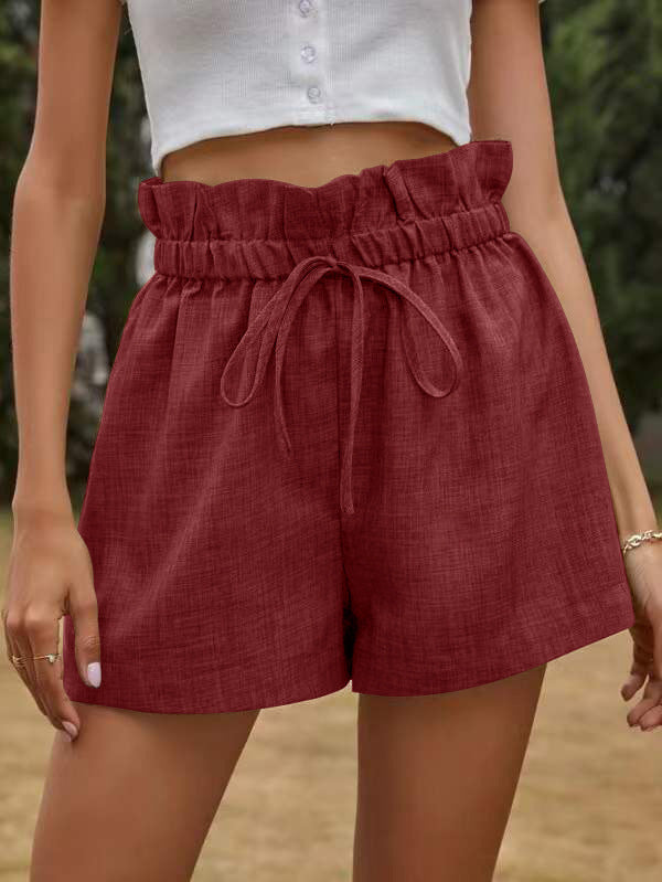 Damen luftige Leinen-Shorts mit elastischem Bund und Kordelzug R&B