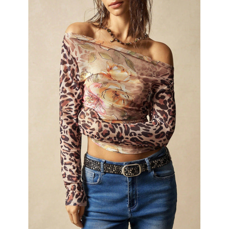 Damen Langarmshirt mit raffiniertem Raffungseffekt und animalischem Druck R&B