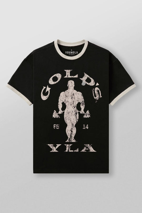 Herren nan Vintage Trainingsshirt mit Rundhalsausschnitt Kontrastbündchen und Retro-Bodybuilding-Druck R&B