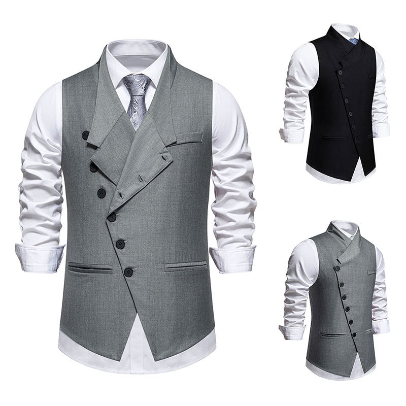 Herren elegante Anzugweste mit asymmetrischem Kragen und modernen Akzenten R&B