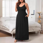 Damen Maxikleid mit schmalen Spagettiträgern und praktischen Seitentaschen R&B
