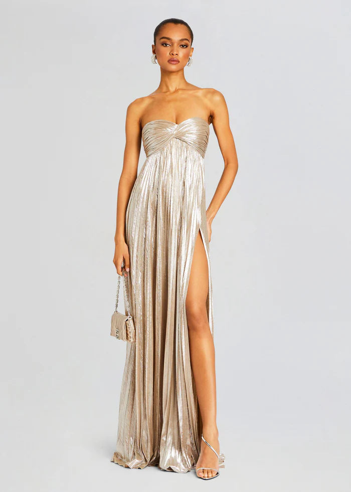 Damen Abendkleid mit schulterfreiem Design und elegantem Schlitz R&B