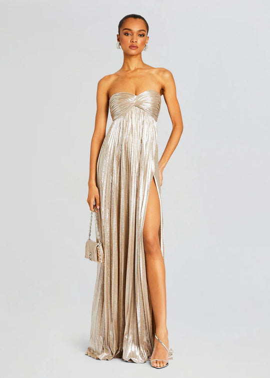Damen Abendkleid mit schulterfreiem Design und elegantem Schlitz R&B