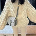 Damen Grobstrickpullover mit übergroßen Ärmeln R&B
