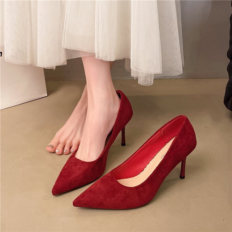 Damen klassische High Heels aus samtigem Material mit elegantem Schnitt R&B