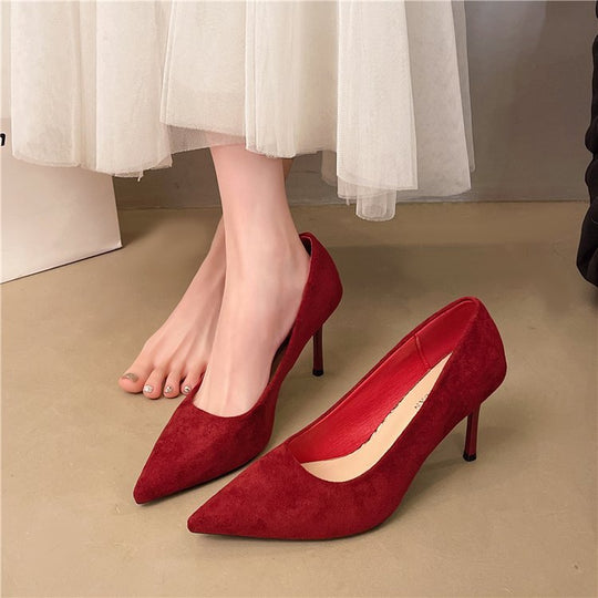 Damen klassische High Heels aus samtigem Material mit elegantem Schnitt R&B