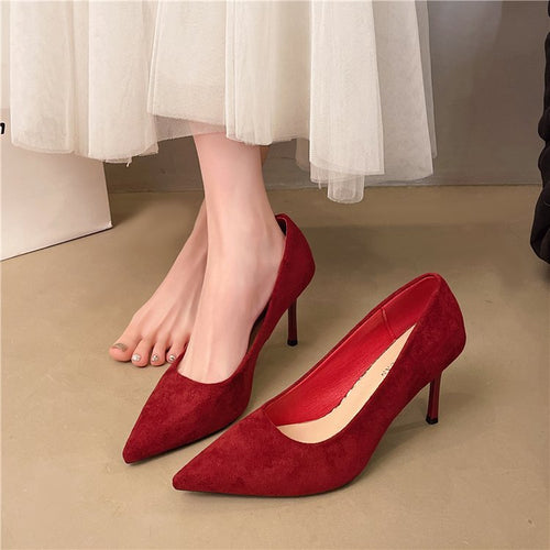 Damen klassische High Heels aus samtigem Material mit elegantem Schnitt R&B