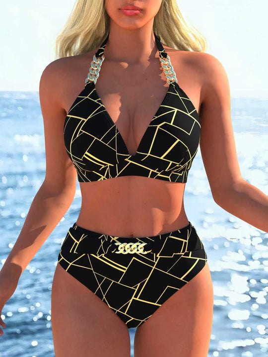 Damen Bikini mit luxuriösem Marmormuster und edlen Details R&B