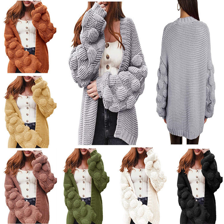 Damen Strickjacke mit voluminösen Puffärmeln und feiner Struktur R&B