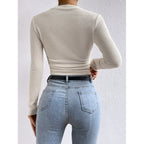 Damen Langarm-Crop-Top aus strukturiertem Jersey R&B