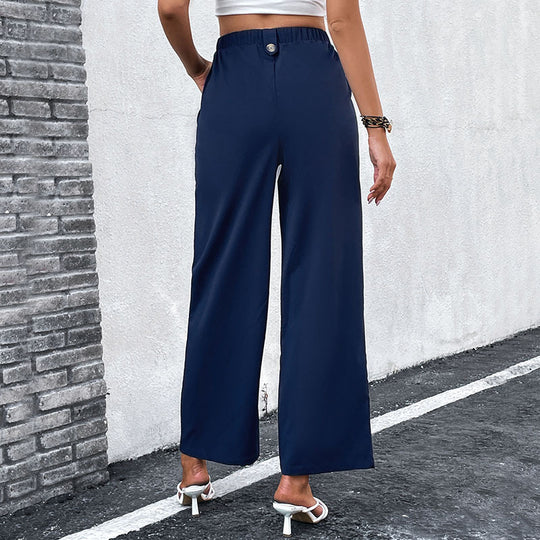 Damen elegante High-Waist-Hose mit weit geschnittenem Bein und praktischen Knopfdetails R&B