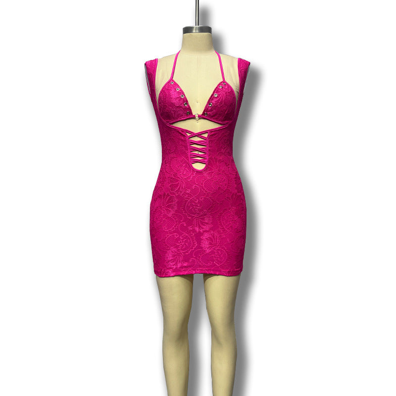 Damen figurbetontes Spitzendesign Cocktailkleid R&B