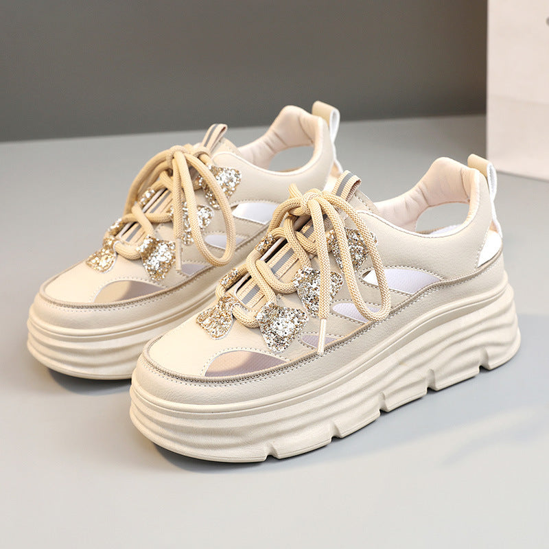 Damen Sportliche Plateau-Sneakers mit funkelnden Akzenten und trendigem Design R&B