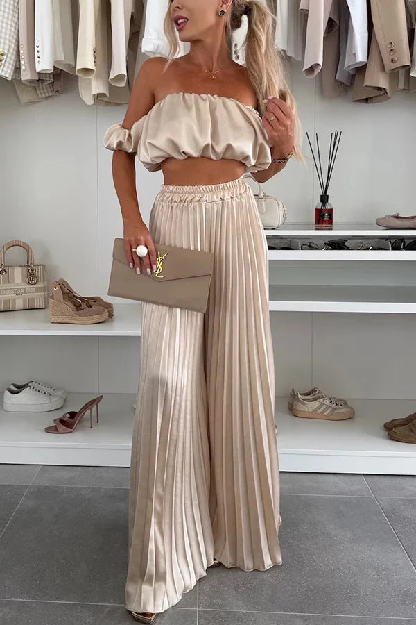 Damen Elegantes Set mit schwingendem Oberteil und plissierten Hosen R&B