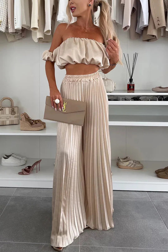 Damen Elegantes Set mit schwingendem Oberteil und plissierten Hosen R&B