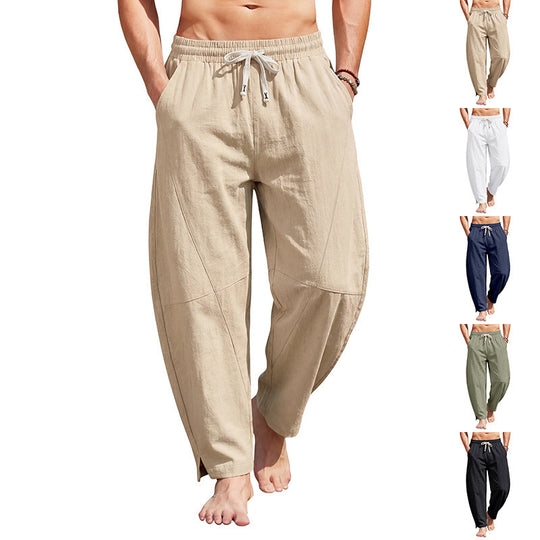 Herren nan luftige Komfort-Sommerhose mit elastischem Tunnelzugbund, dekorativen Teilungsnähten und seitlichem Knöchel-Schlitz R&B