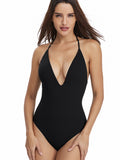 Damen eleganter V-Ausschnitt Badeanzug mit verstellbaren Trägern R&B
